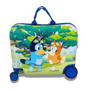 Open Box - Bluey -  Checked Hardside Ride on Luggage - Bluey Blue